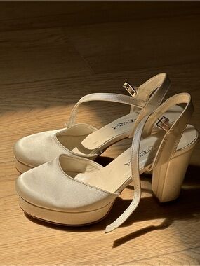 Cream Platform Slingback Heels - Women's Shoes